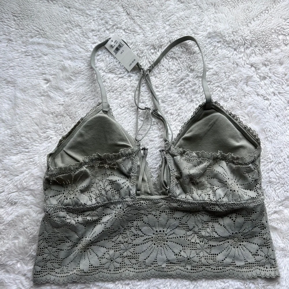 Aerie Women Sage Green Floral Crochet Lace Longline Bralette 3358-341 Small NWT